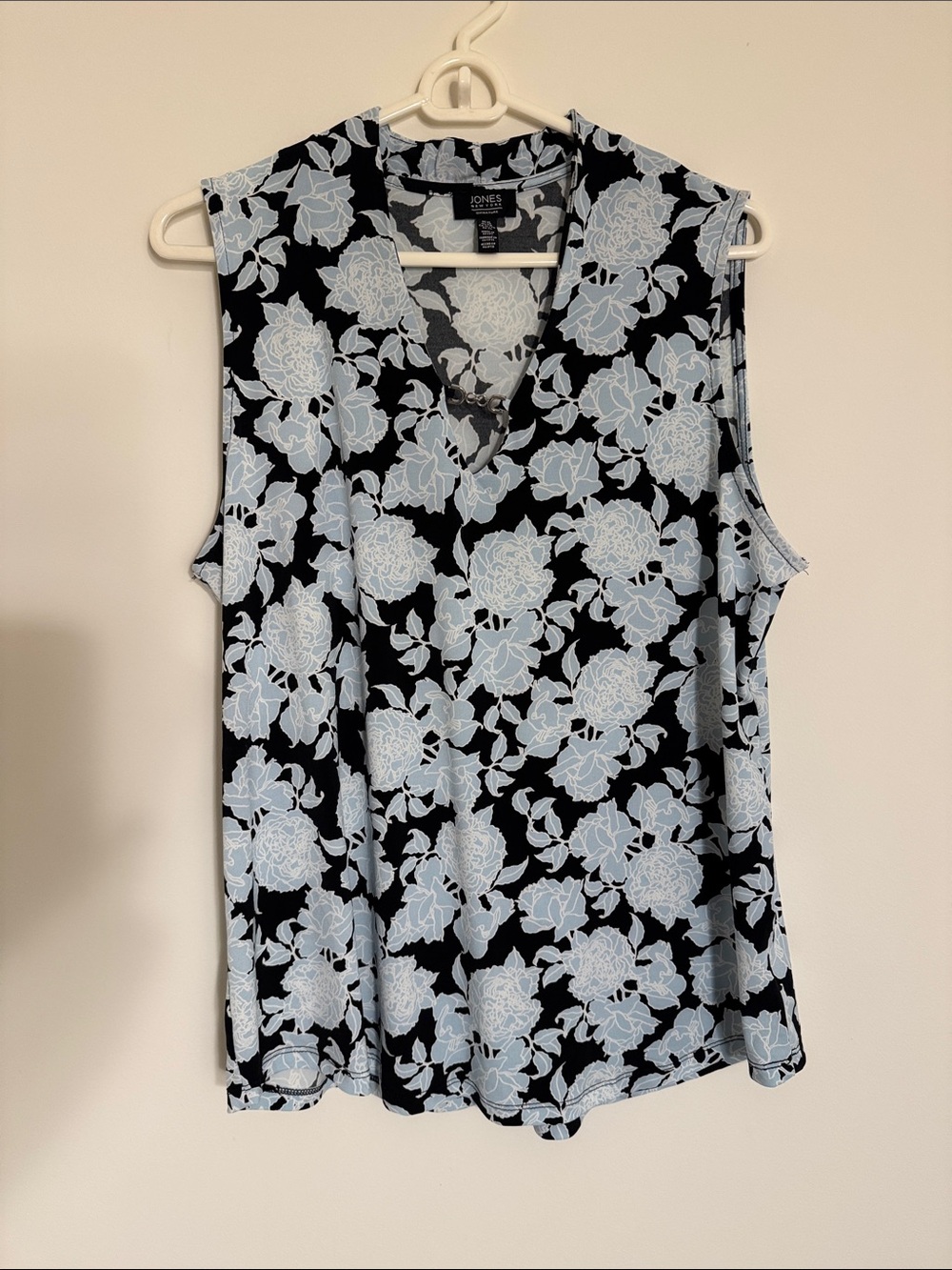 Jones New York Black Camisole with Light Blue Floral Design